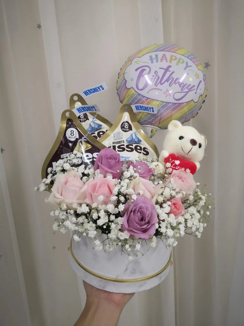 Pastel Roses with Chocolate & Bear – Perfect Gift | Florist in Kajang