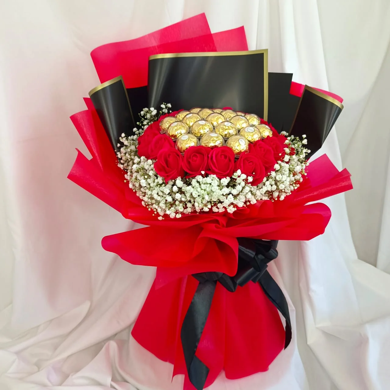 Charming Red Soap Roses & Ferrero Bouquet | Florist in Kajang