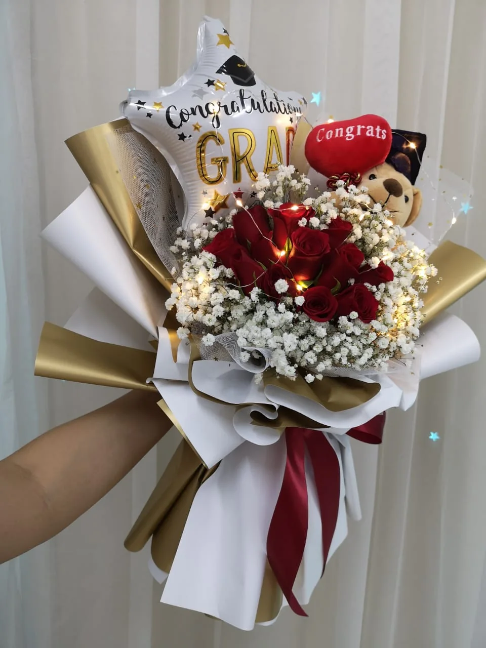 Gold & White Graduation Bouquet – Celebrate Success | Florist in Kajang