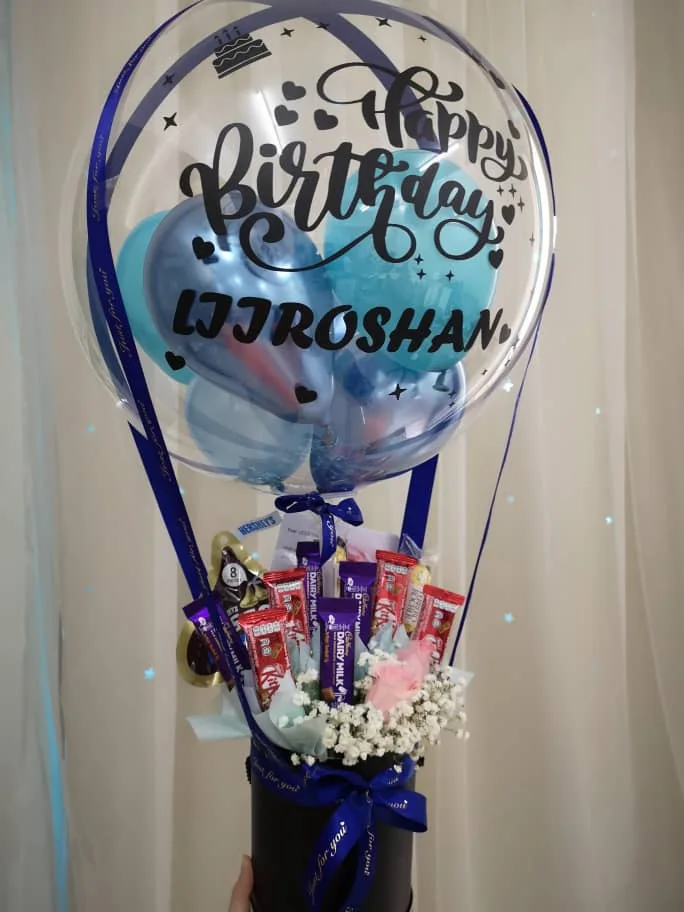 Hot Air Balloon Chocolate Box with Flowers & Sweets | Florist in Kajang