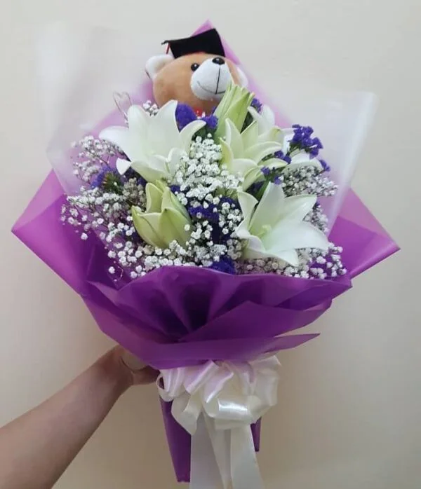 Lily Graduation Bouquet with Graduation Bear | Florist in Kajang