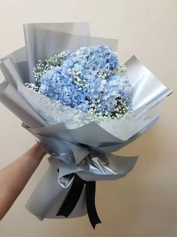 Pastel Blue Hydrangea Bouquet – Elegant Floral Gift | Florist in Kajang