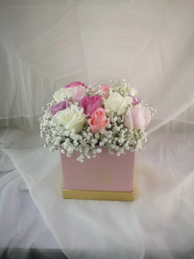 Pastel Roses in Pink Box – Elegant Floral Gift | Florist in Kajang