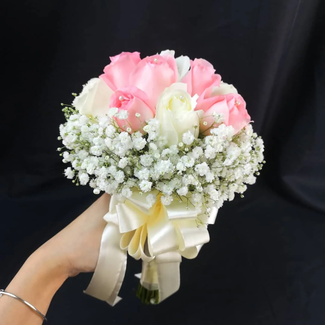 Pink & White Roses Bridal Bouquet – Elegant Wedding Flowers | Florist in Kajang