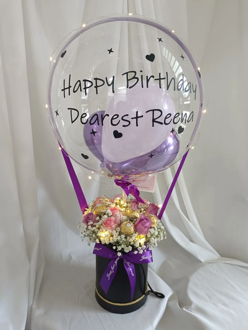 Purple Theme Hot Air Balloon | Elegant Roses & Chocolates in Kajang