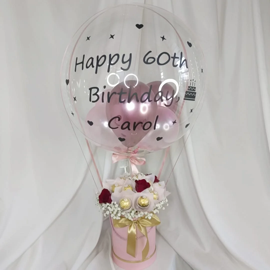 Sweet Pink Ferrero Roses Hot Air Balloon Box | Florist in Kajang