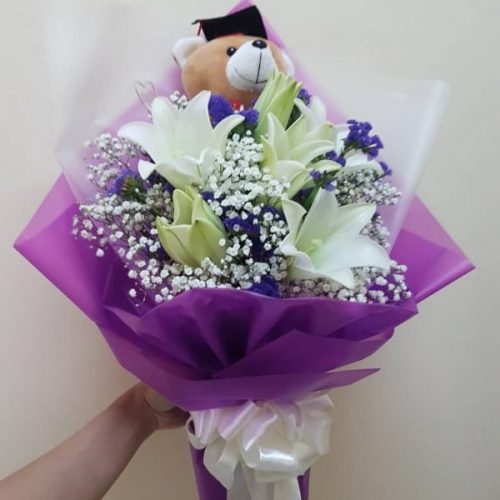 Lily Graduation Bouquet with Graduation Bear | Florist in Kajang