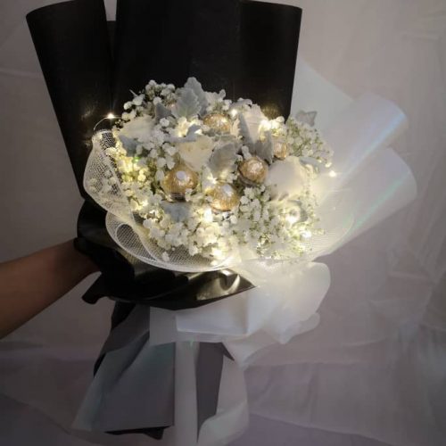 In Black and White | White Roses & Ferrero | Florist in Kajang