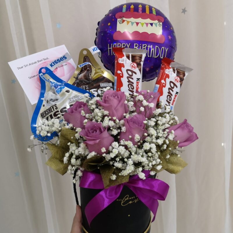 Purple Roses with Chocolate Box – Elegant Roses & Chocolates | Florist in Kajang