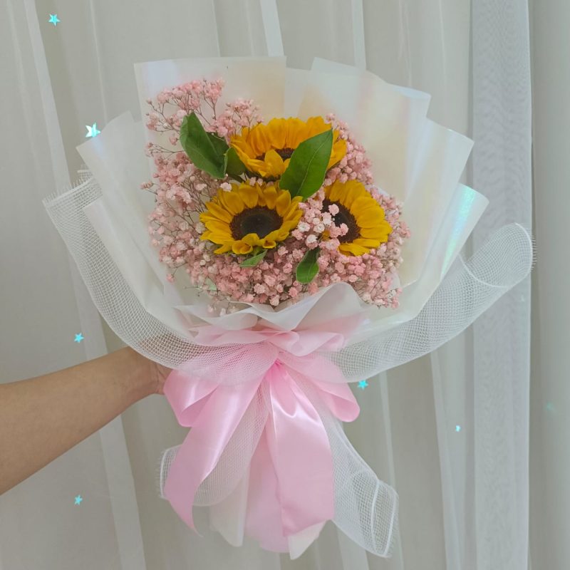 Sunflower with Pink Baby Breath Bouquet | Florist in Kajang