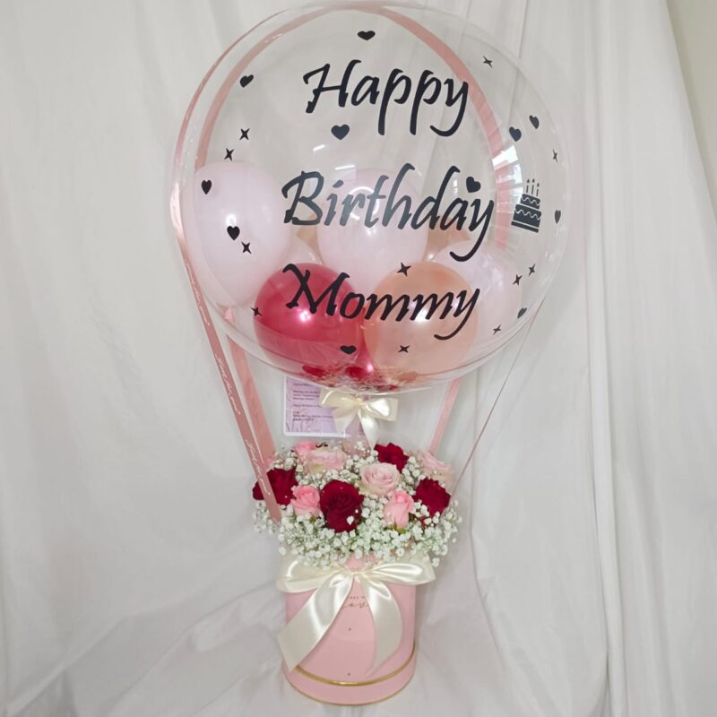 Flower Bouquet Mixed Color Roses Box with Hot Air Balloon