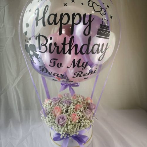 Hot Air Balloon Pastel Roses Box – Elegant Floral Gift | Florist in Kajang