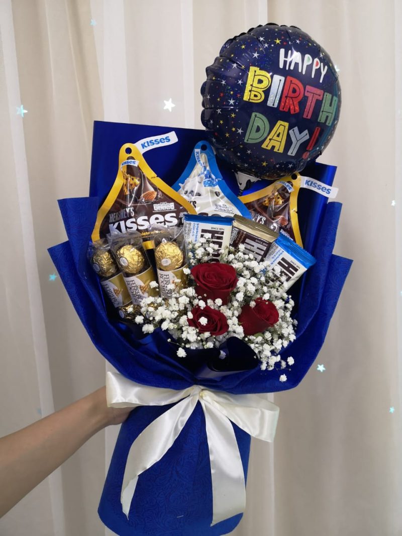 Deep Blue Chocolate Bouquet | Chocolate & Flower Gift | Florist in Kajang
