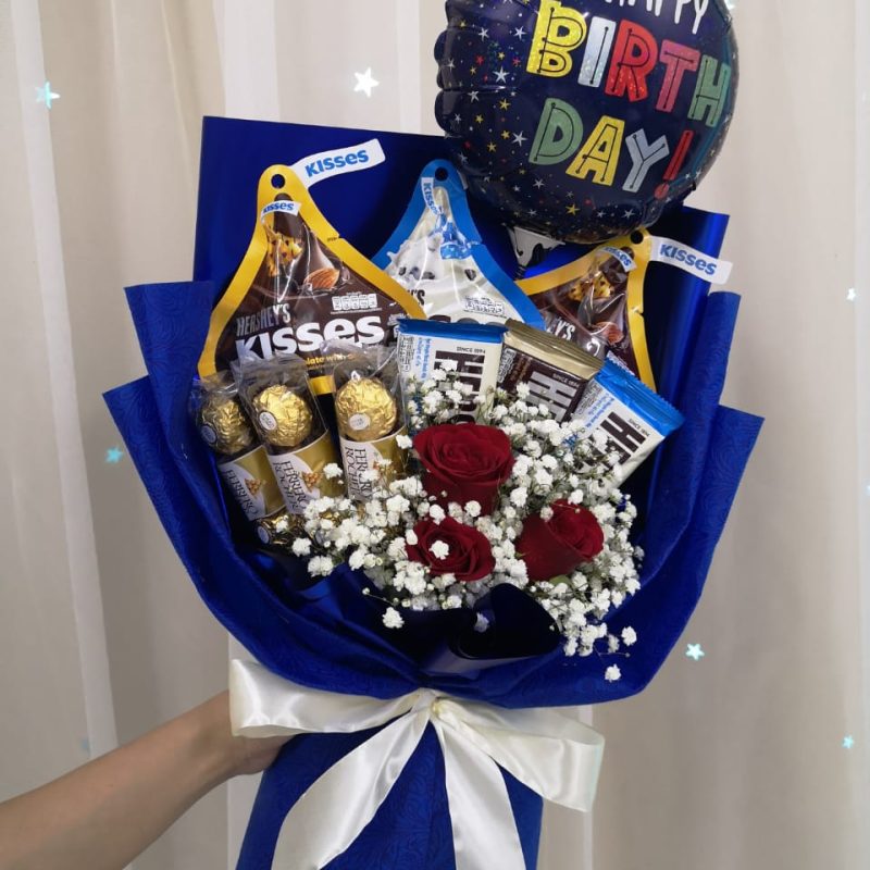 Deep Blue Chocolate Bouquet | Chocolate & Flower Gift | Florist in Kajang