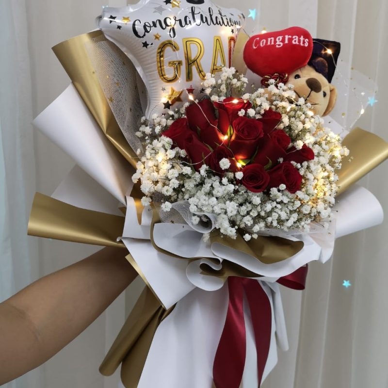 Gold & White Graduation Bouquet – Celebrate Success | Florist in Kajang