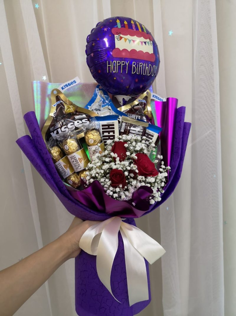 Purple Theme Chocolate Roses Bouquet | Florist in Kajang
