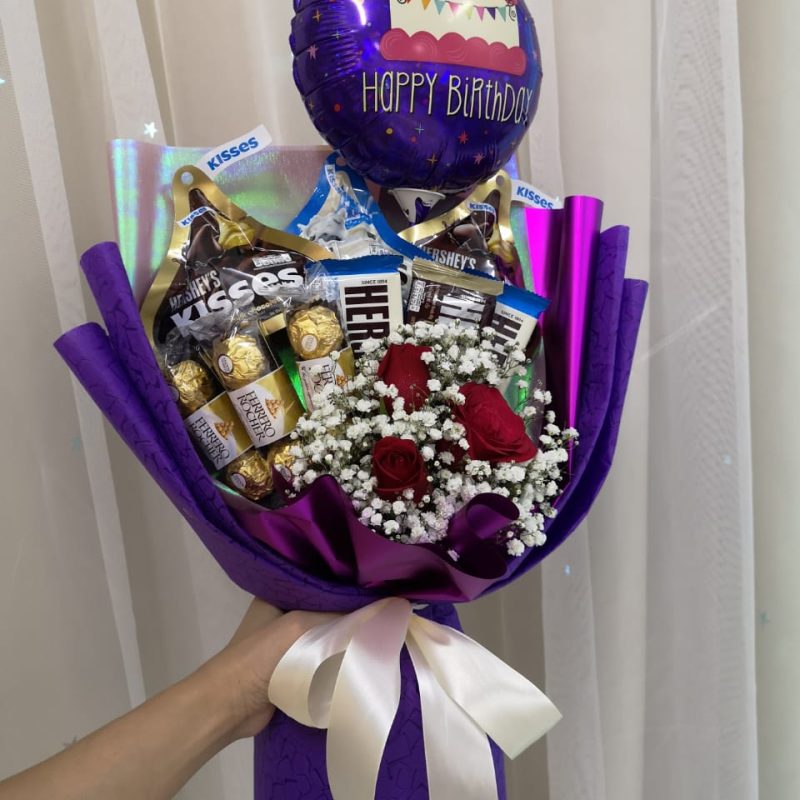 Purple Theme Chocolate Roses Bouquet | Florist in Kajang