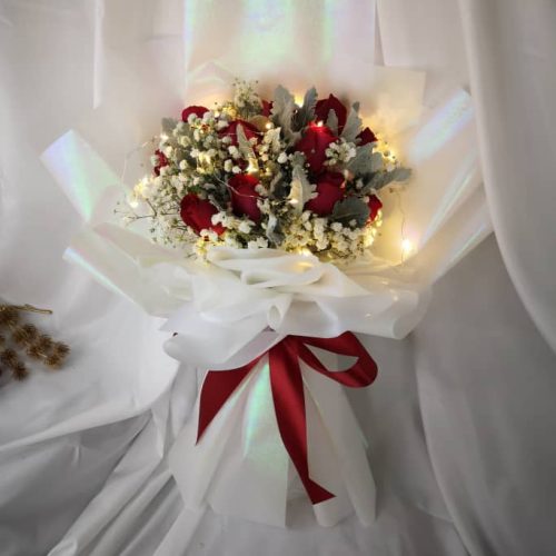 Romantic White | 12 Red Roses with LED | Florist in Kajang