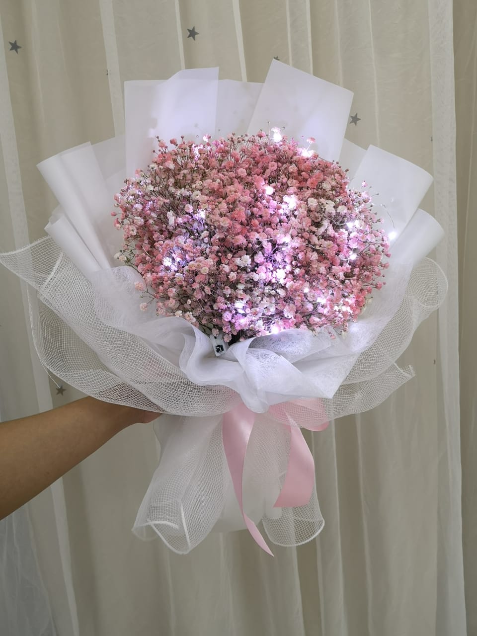 In White – Light Pink Baby Breath Bouquet | Florist in Kajang