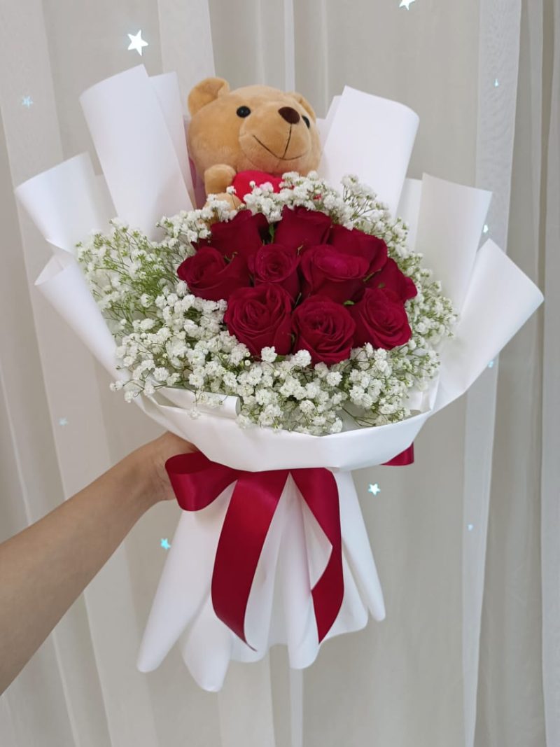 Love Bear Bouquet – Roses & Teddy Bear | Florist in Kajang