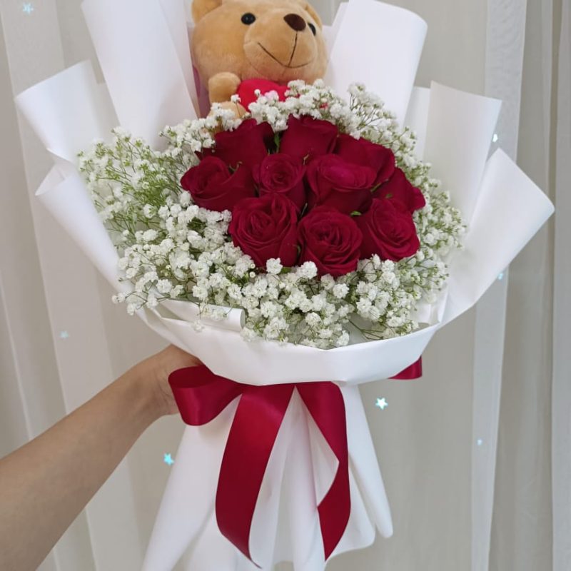 Love Bear Bouquet – Roses & Teddy Bear | Florist in Kajang