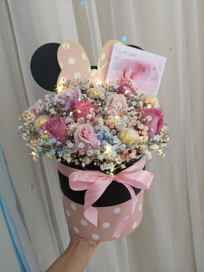 Pink Minnie Mouse Box | Fresh Roses & Chocolates | Florist in Kajang