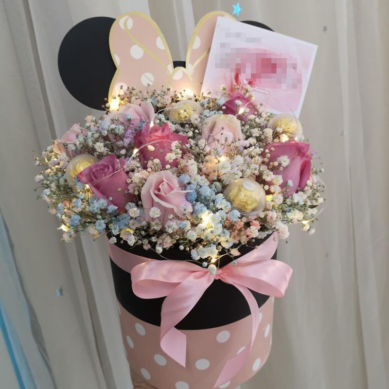 Pink Minnie Mouse Box | Fresh Roses & Chocolates | Florist in Kajang