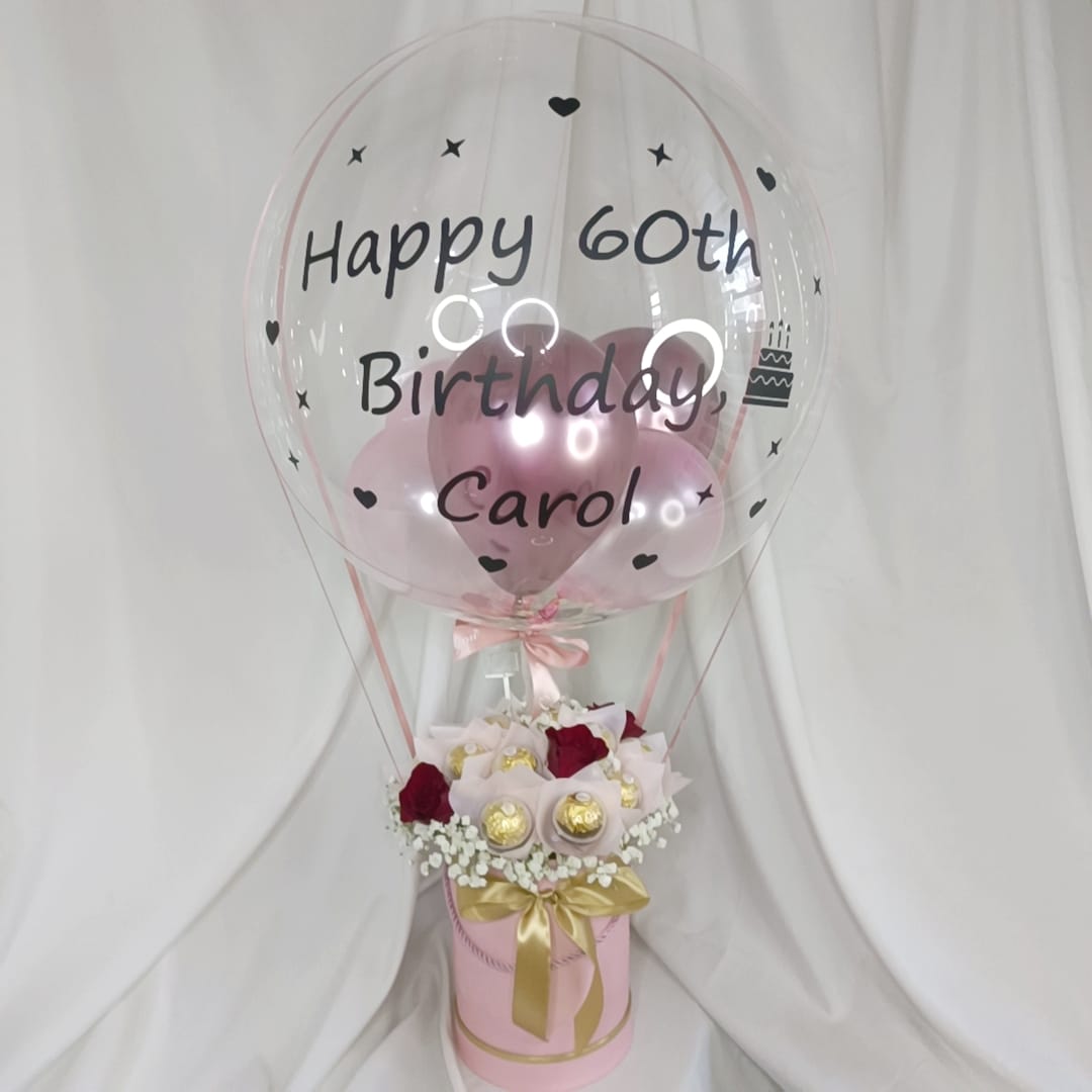 Flower Bouquet Sweet Pink Ferrero Roses Hot Air Balloon Box 1