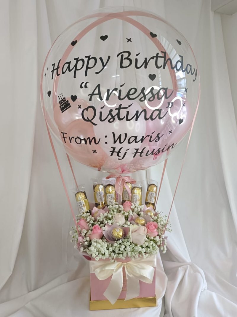 Lovely Pink Hot Air Balloon – Pink Roses & Ferrero | Florist in Kajang