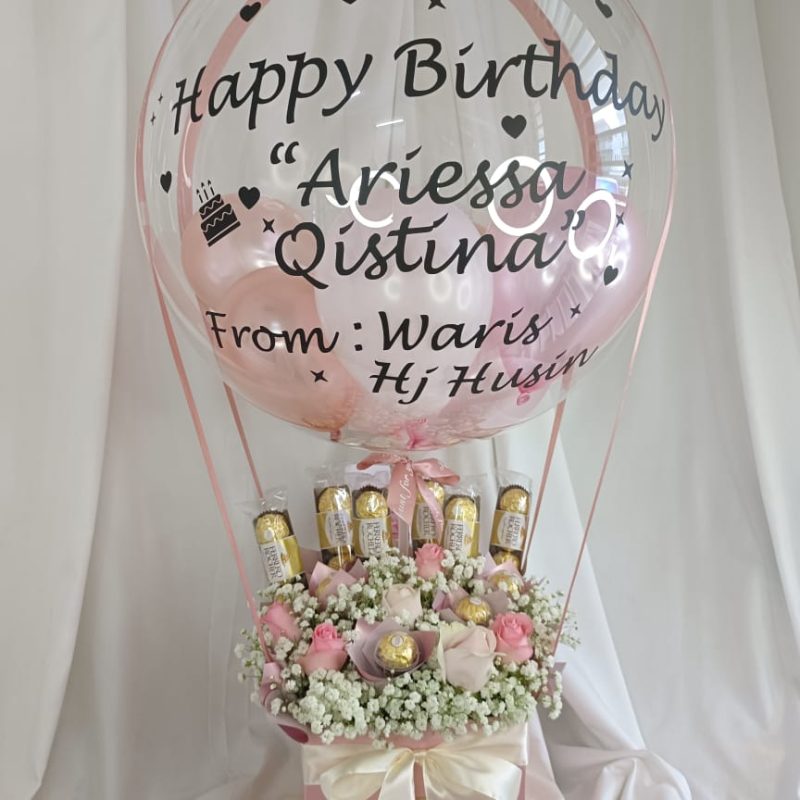 Lovely Pink Hot Air Balloon – Pink Roses & Ferrero | Florist in Kajang