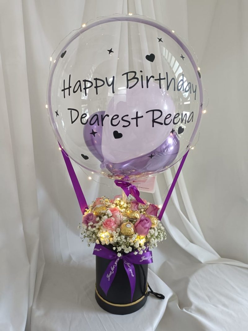 Purple Theme Hot Air Balloon | Elegant Roses & Chocolates in Kajang