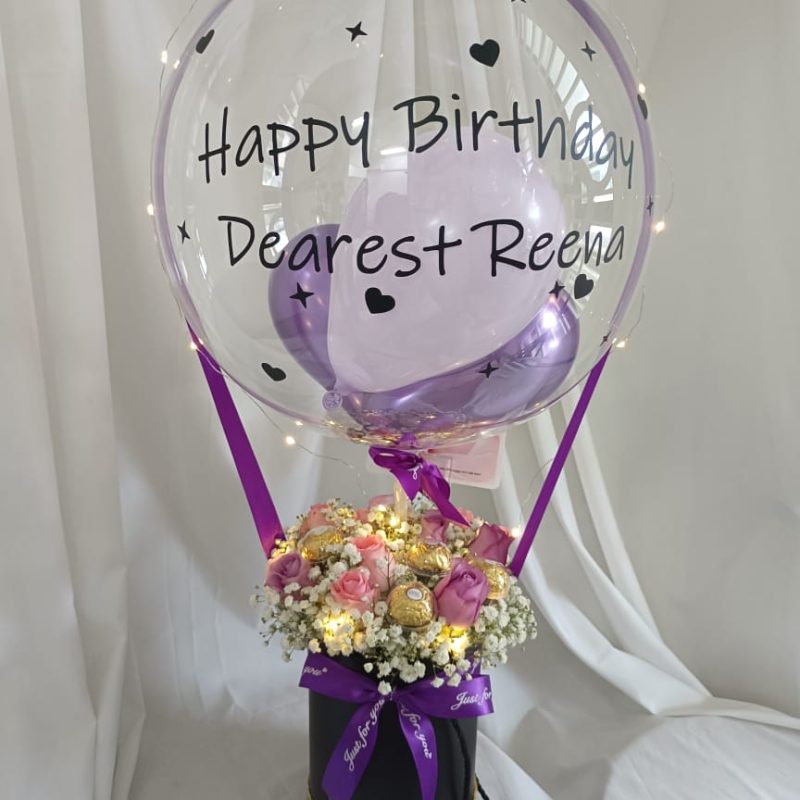 Purple Theme Hot Air Balloon | Elegant Roses & Chocolates in Kajang
