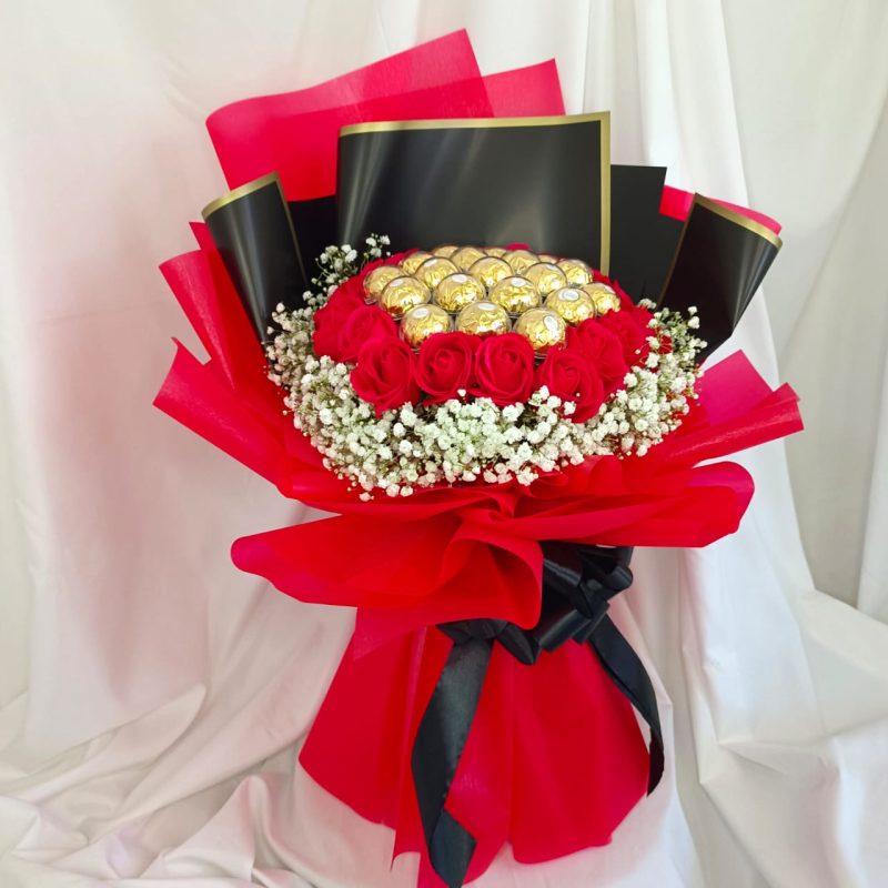 Flower Bouquet Charming Red Soap Roses with Ferrero Bouquet