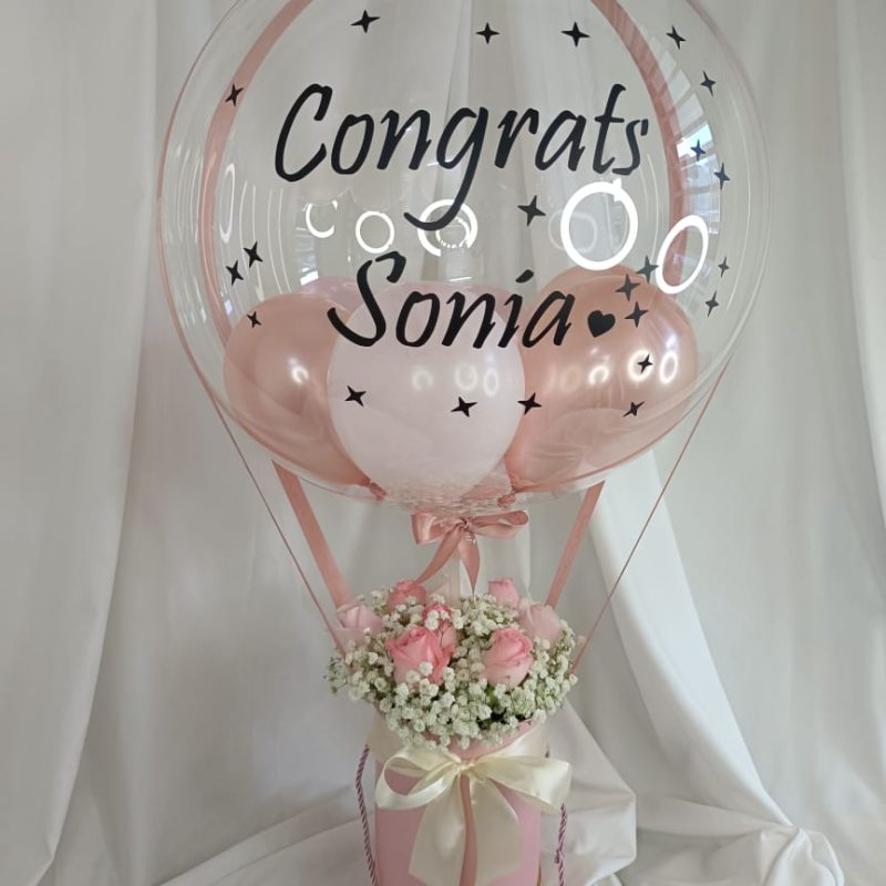 Flower Bouquet Amazing Pink Hot Air Balloon Box