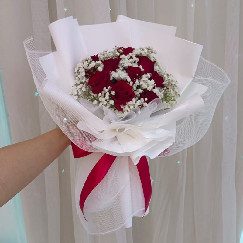 Lovely White – 9 Fresh Red Roses Bouquet | Florist in Kajang