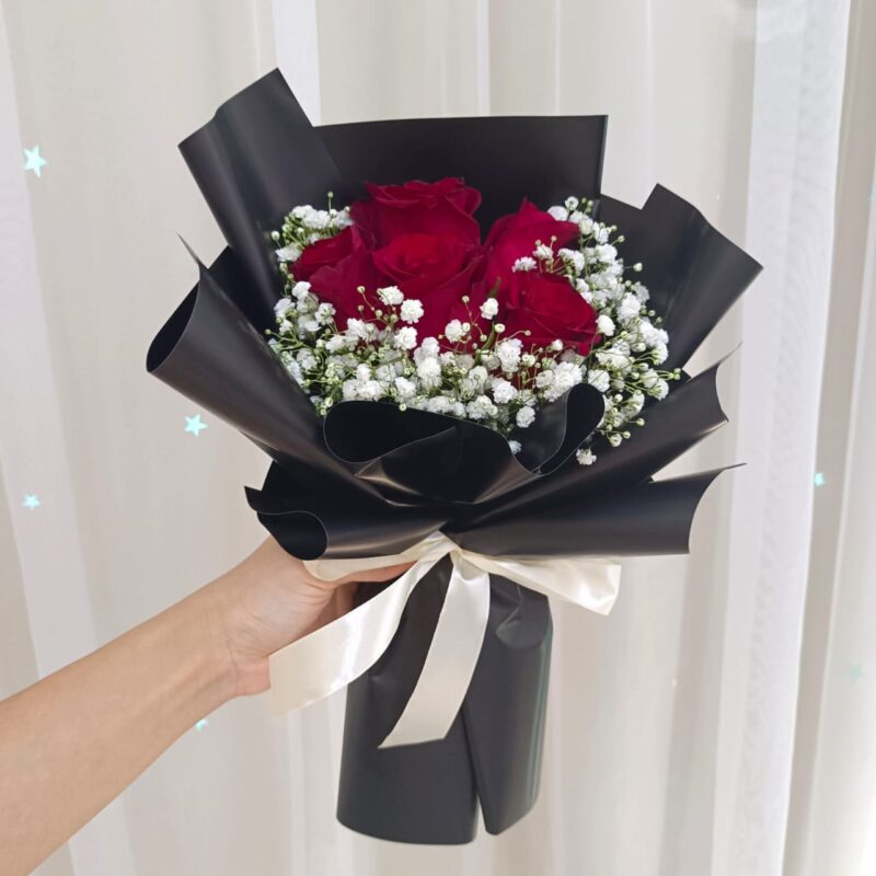 A New Day – 5 Fresh Roses with Baby Breath | Florist in Kajang