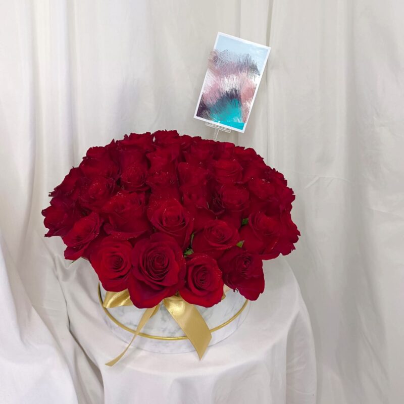 Celestial Blooms – 50 Red Roses in Box | Florist in Kajang