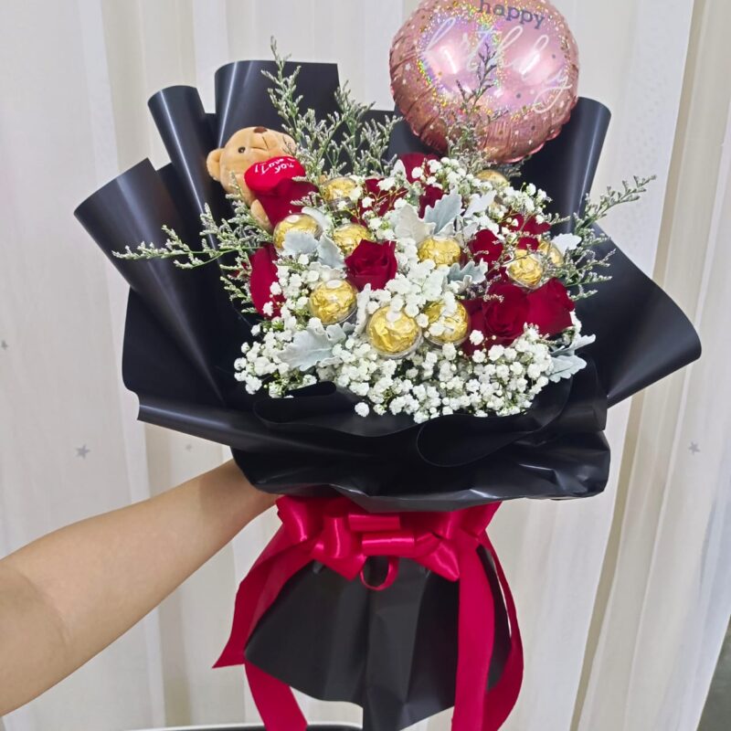 Bluebell Boutique – Roses & Ferrero with Bear | Florist in Kajang
